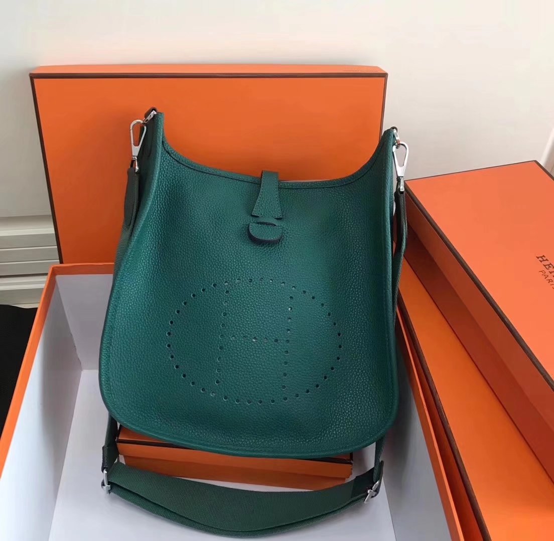 Hermes 28cm Evelyne Leather Bag Green