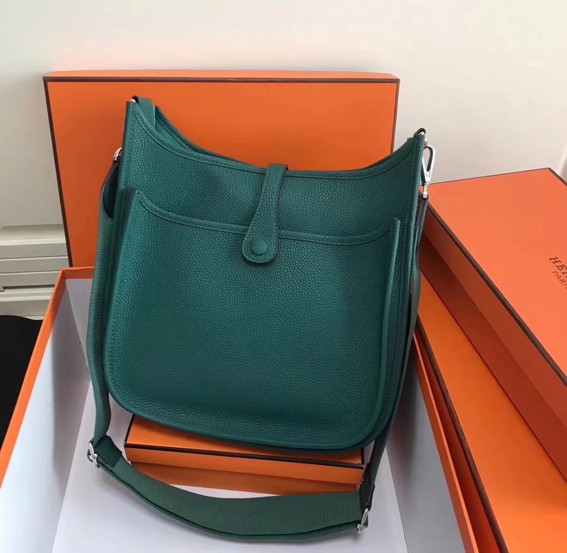 Hermes 28cm Evelyne Leather Bag Green