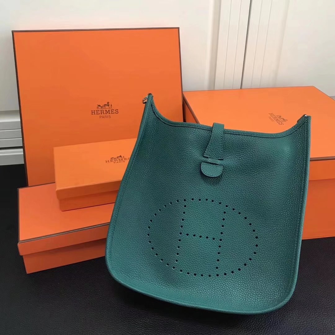 Hermes 28cm Evelyne Leather Bag Green