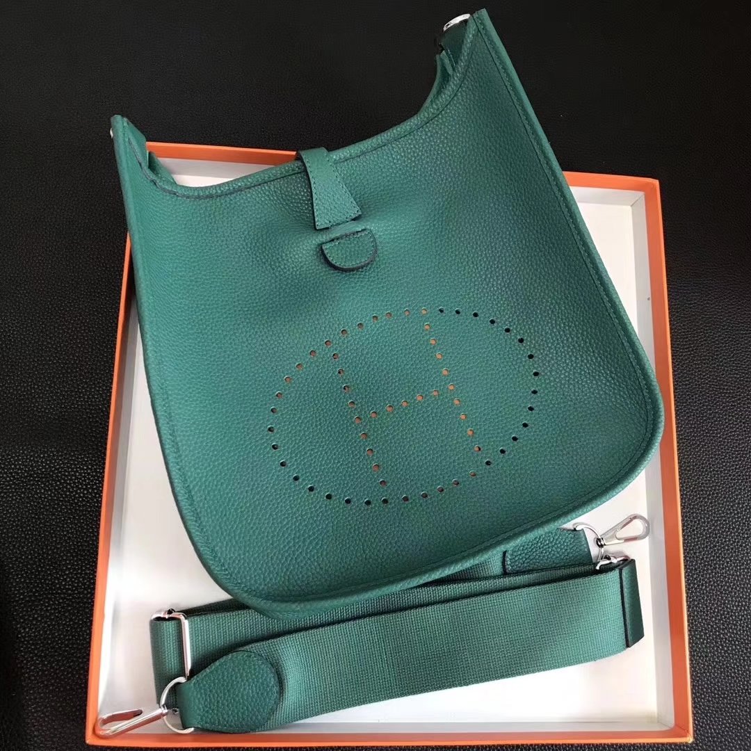 Hermes 28cm Evelyne Leather Bag Green