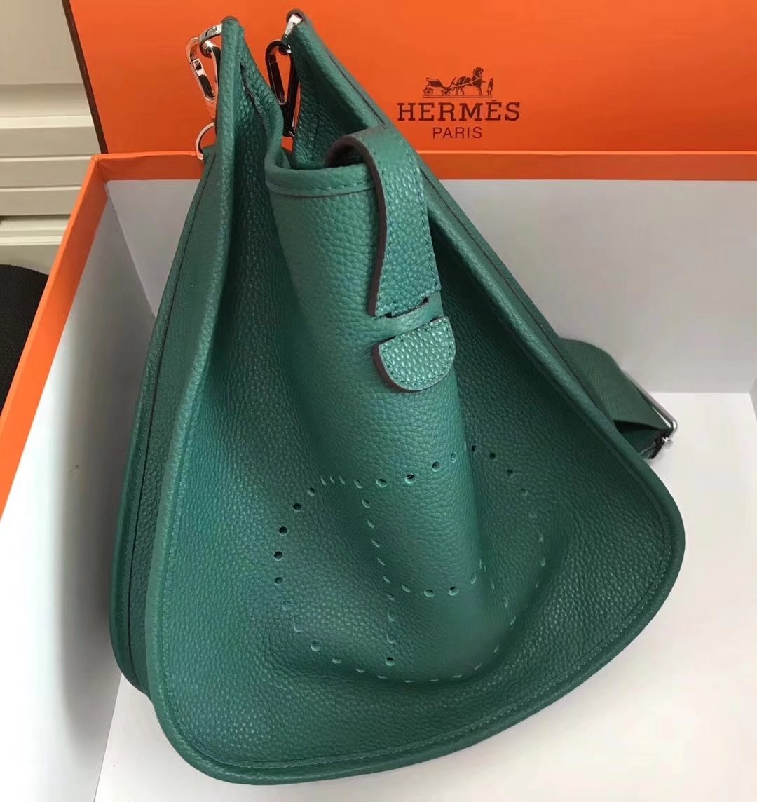 Hermes 28cm Evelyne Leather Bag Green