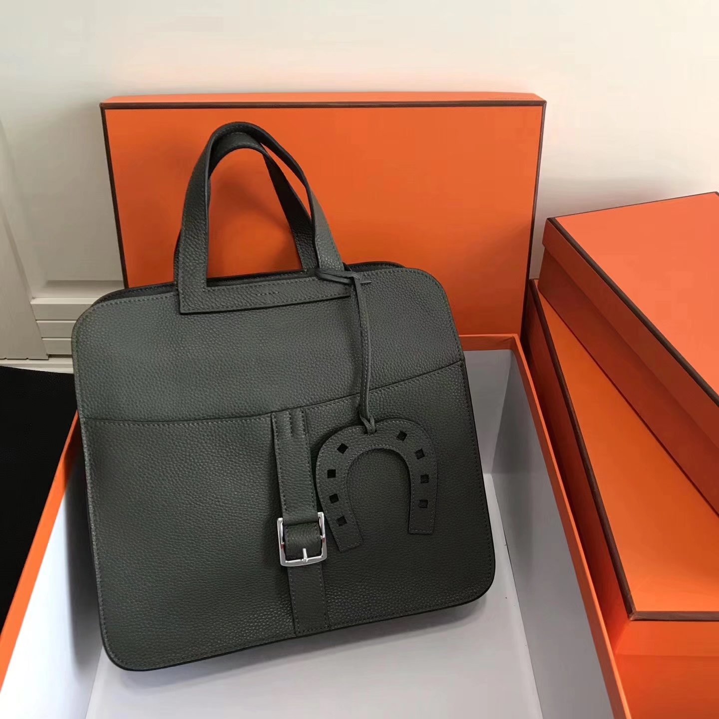 Hermes 31cm Halzan Dark Green Taurillon Clemence Leather