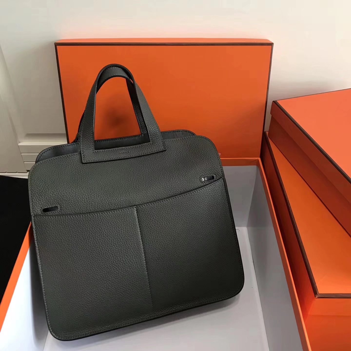 Hermes 31cm Halzan Dark Green Taurillon Clemence Leather