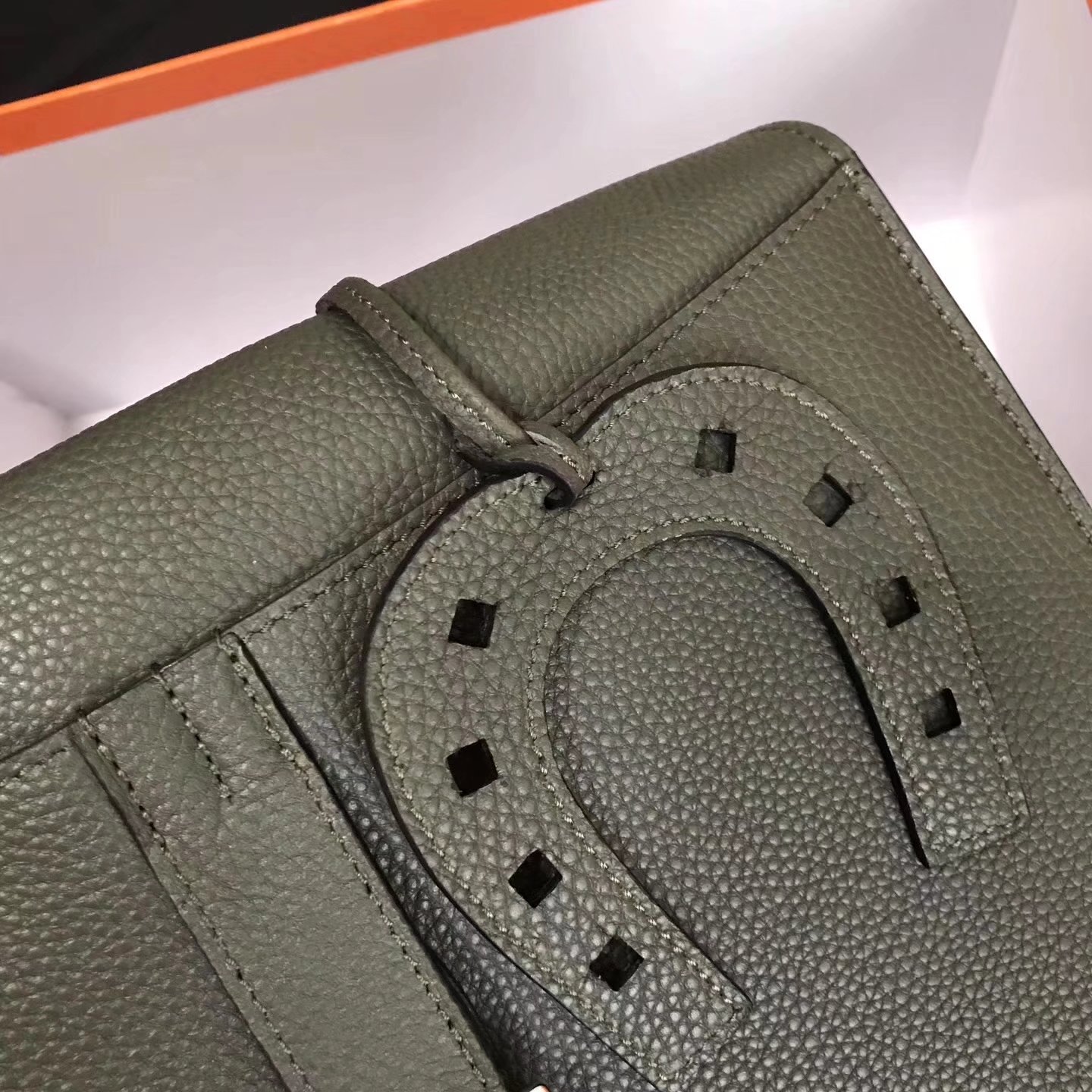 Hermes 31cm Halzan Dark Green Taurillon Clemence Leather