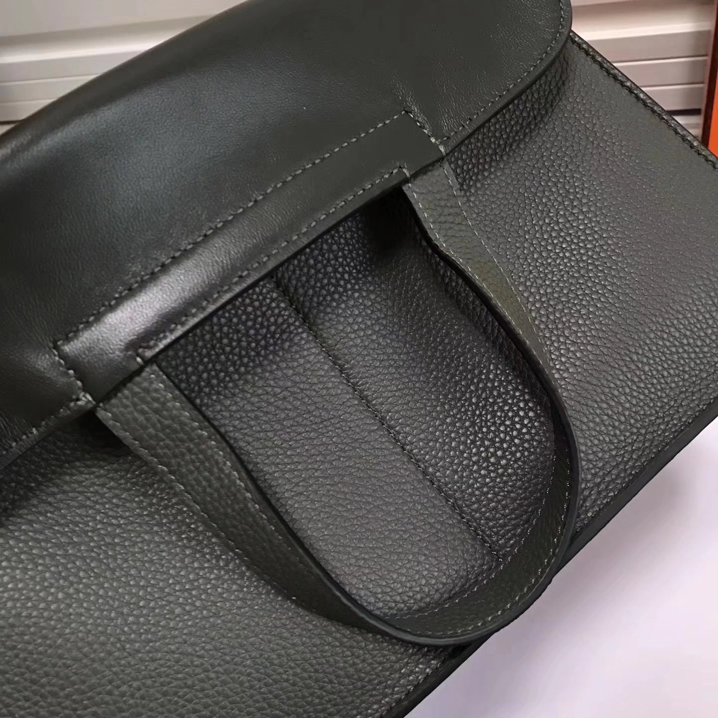 Hermes 31cm Halzan Dark Green Taurillon Clemence Leather