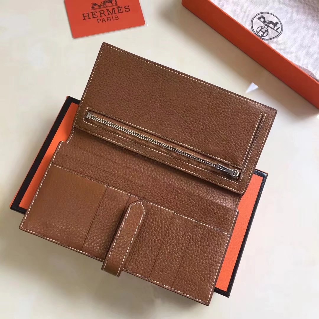 Hermes Bearn Bifold Wallet Togo Leather Coffee