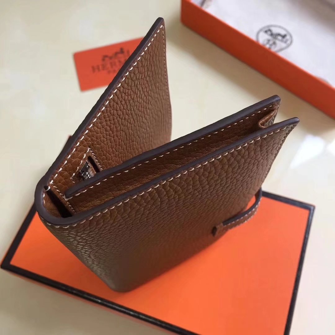 Hermes Bearn Bifold Wallet Togo Leather Coffee