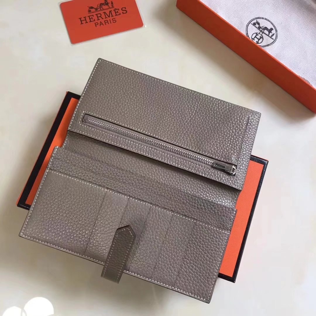 Hermes Bearn Bifold Wallet Togo Leather Grey