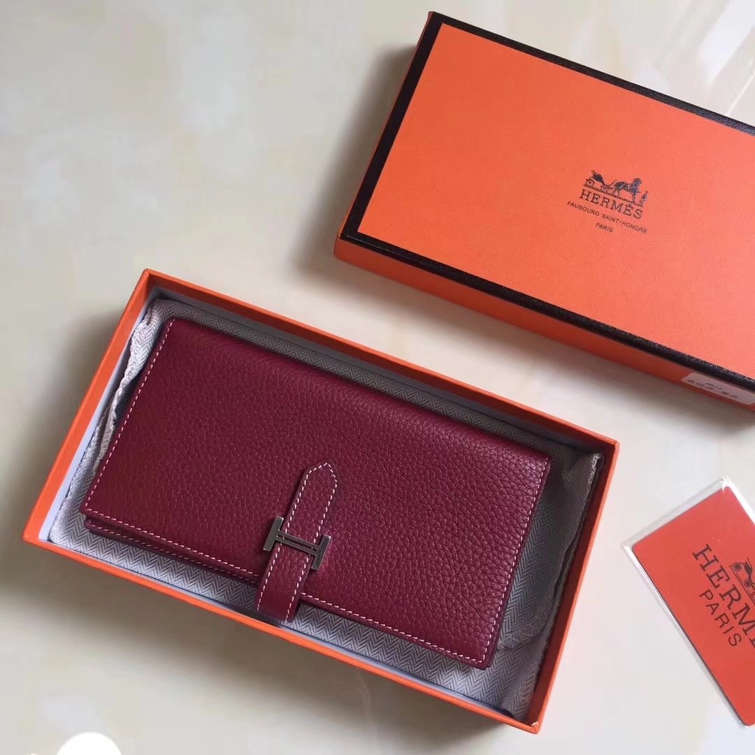 Hermes Bearn Bifold Wallet Togo Leather Red