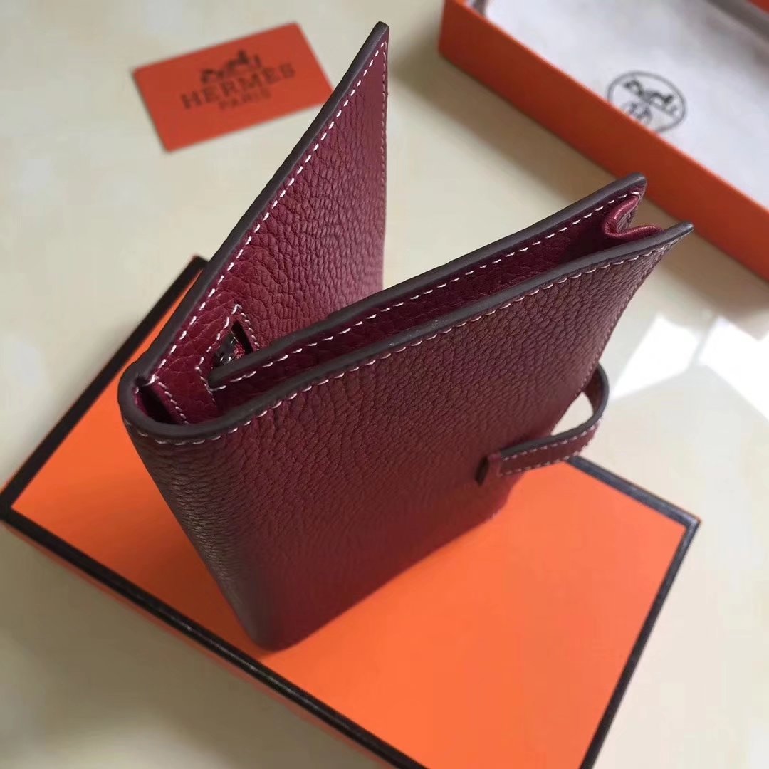 Hermes Bearn Bifold Wallet Togo Leather Red