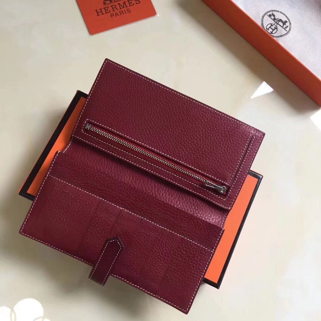 Hermes Bearn Bifold Wallet Togo Leather Red