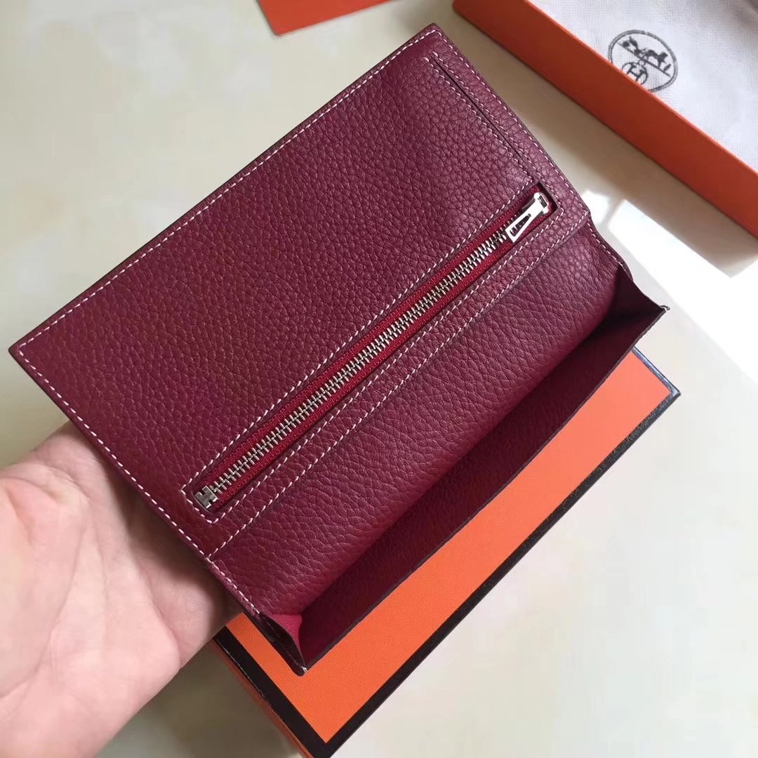 Hermes Bearn Bifold Wallet Togo Leather Red