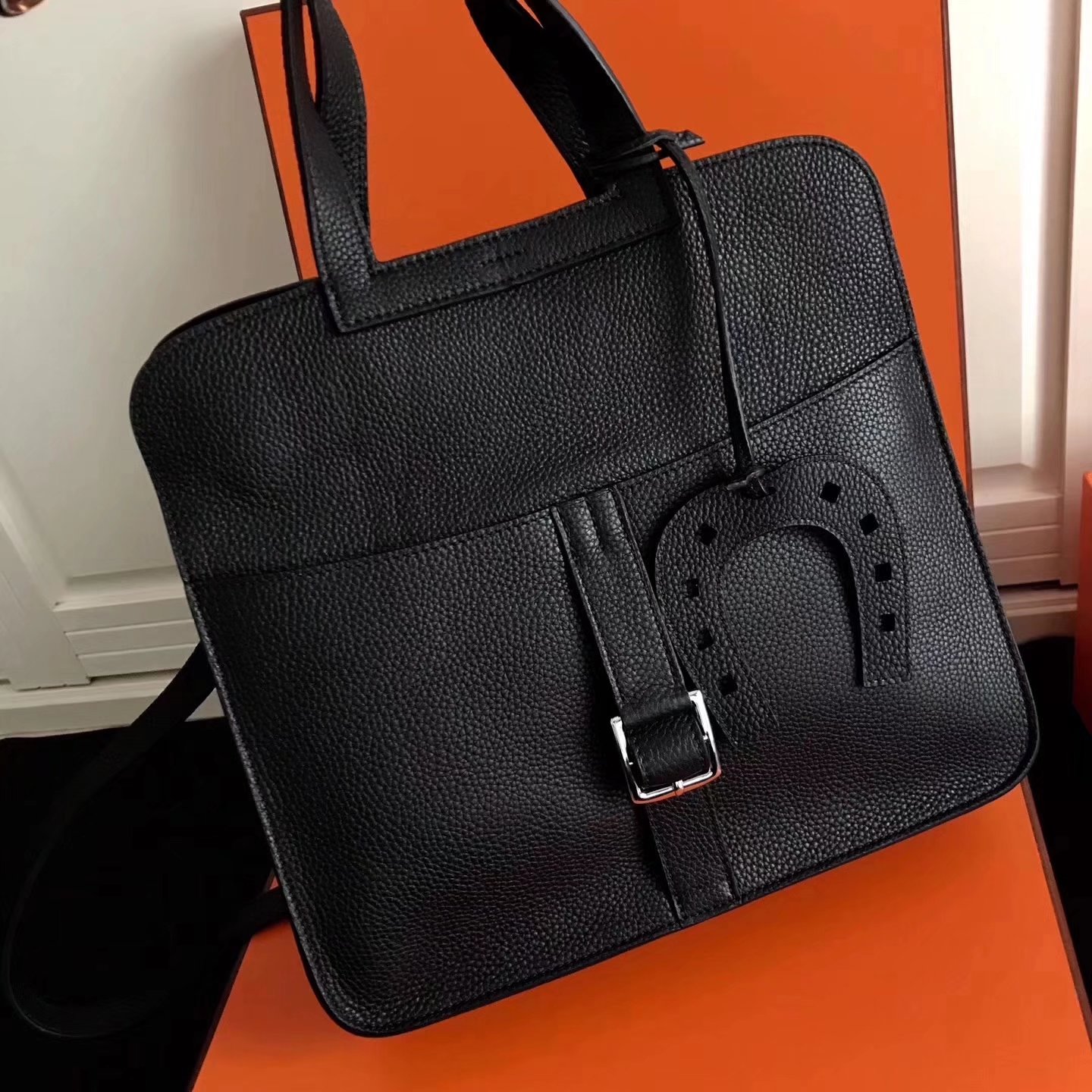 Hermes Halzan 31cm Black Swift Calfskin Bag