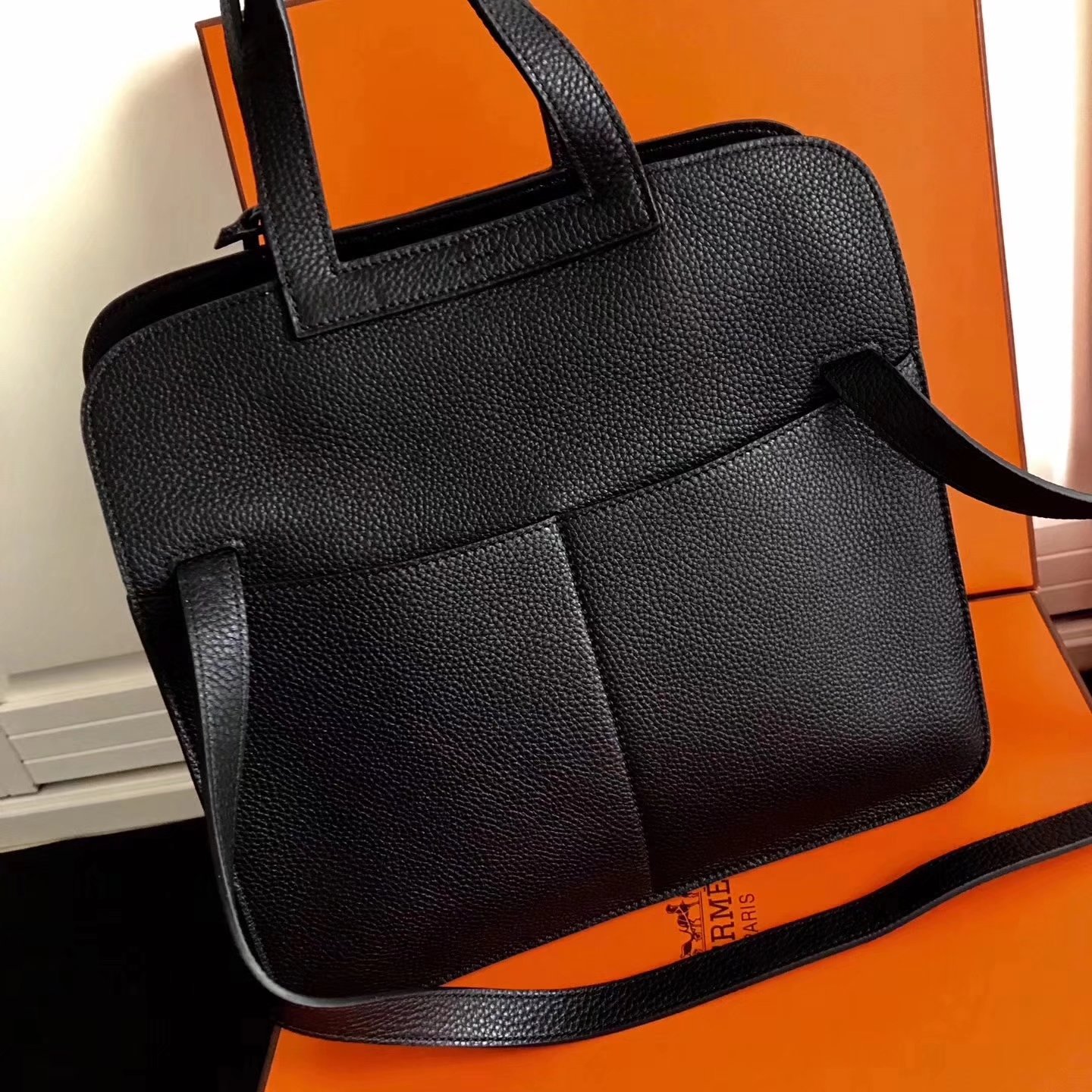 Hermes Halzan 31cm Black Swift Calfskin Bag