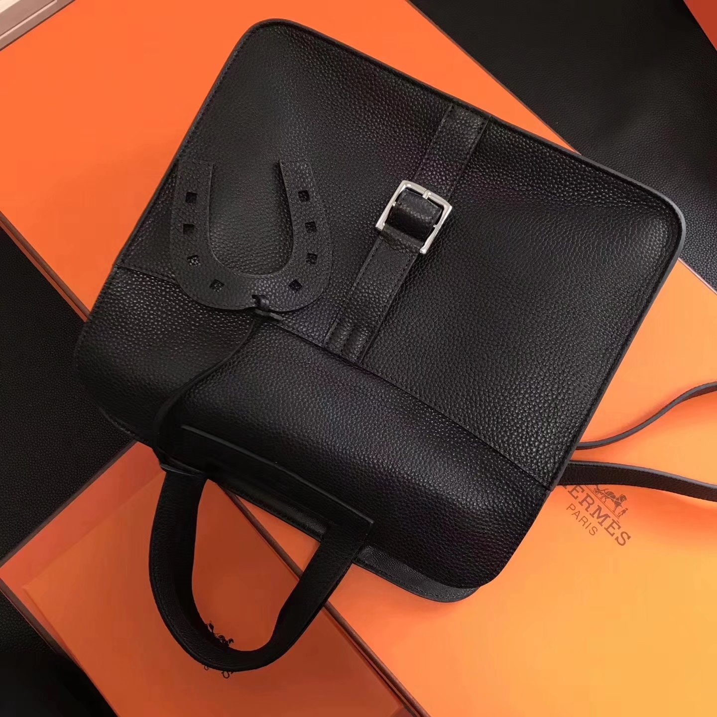 Hermes Halzan 31cm Black Swift Calfskin Bag