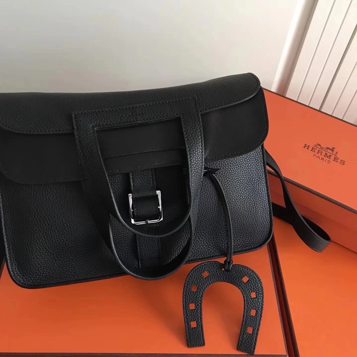 Hermes Halzan 31cm Black Swift Calfskin Bag