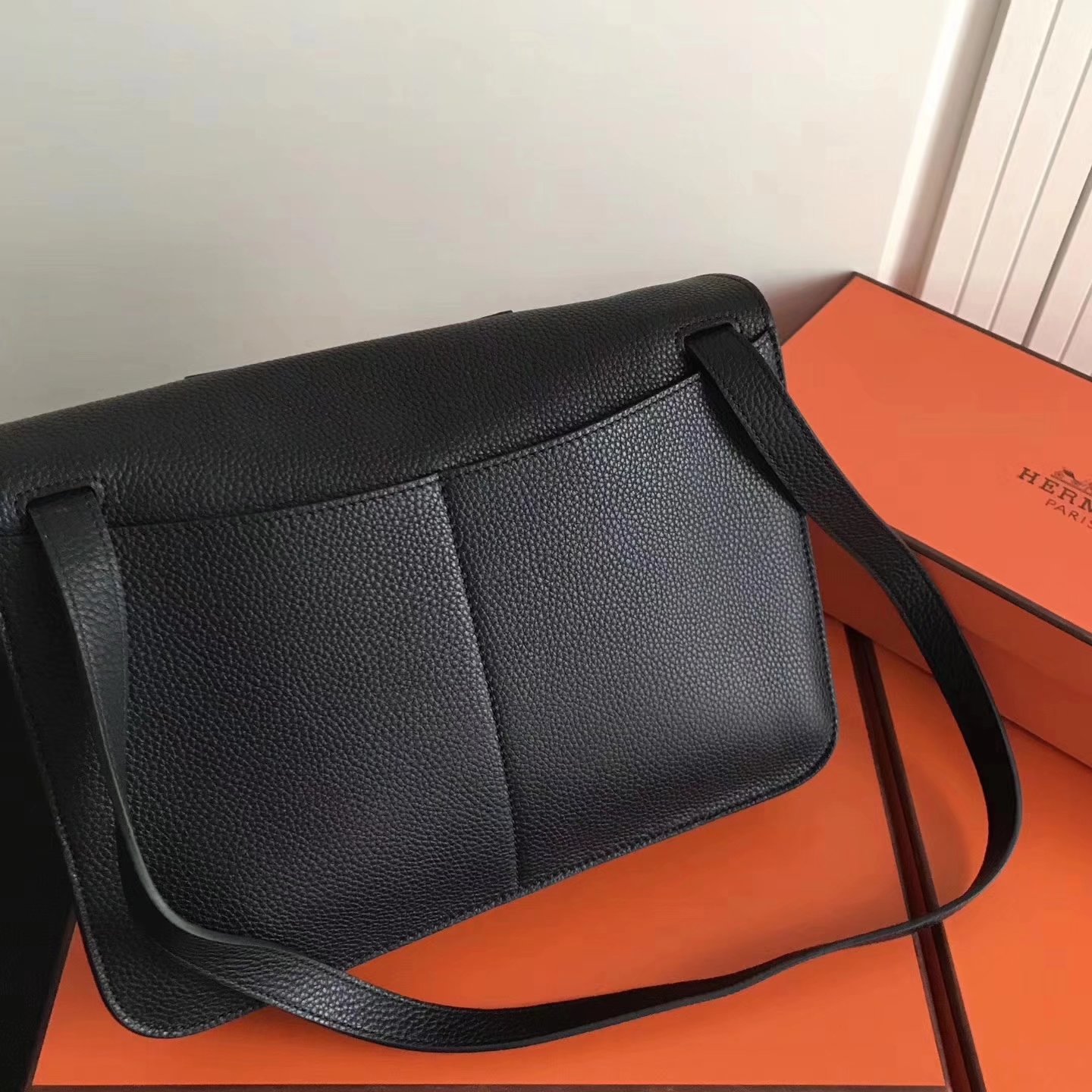 Hermes Halzan 31cm Black Swift Calfskin Bag