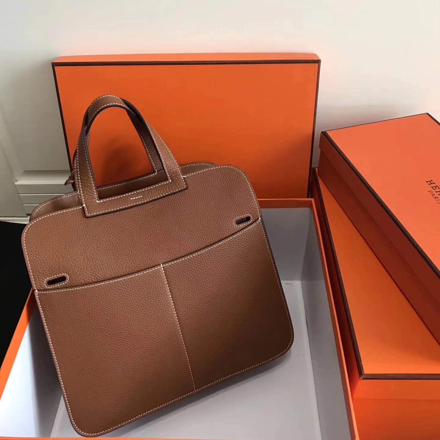 Hermes Halzan 31cm Coffee Swift Calfskin Bag