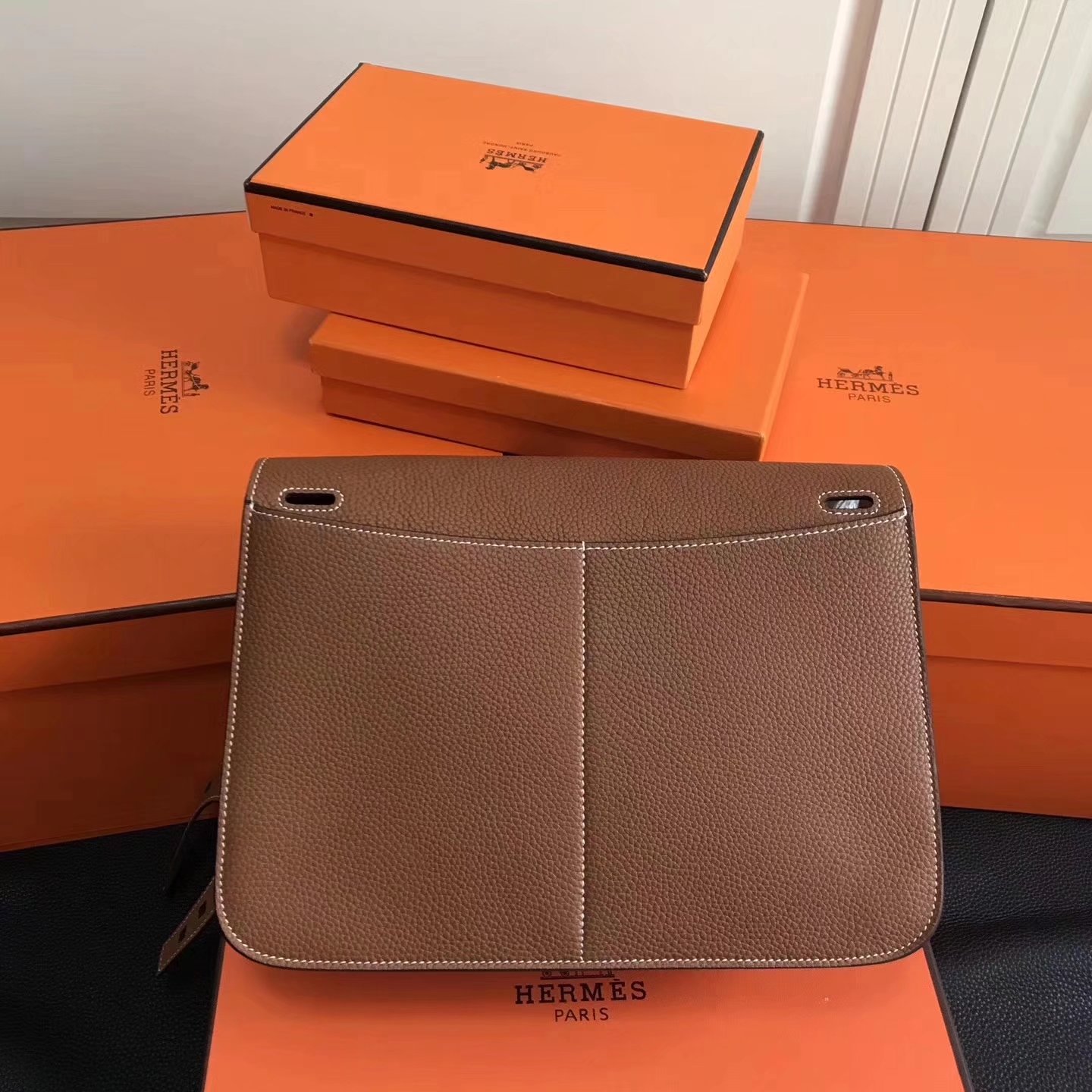 Hermes Halzan 31cm Coffee Swift Calfskin Bag