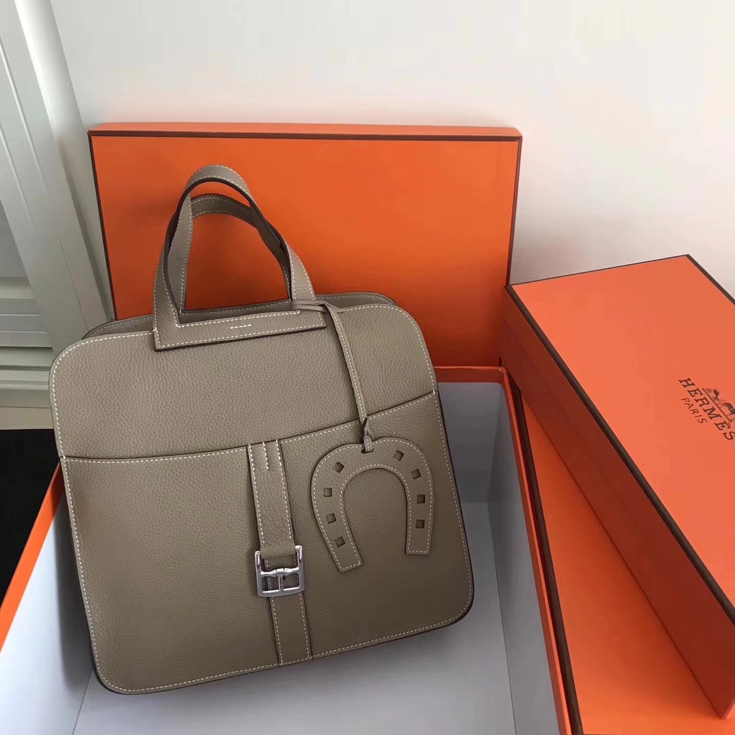 Hermes Halzan 31cm Grey Swift Calfskin Bag