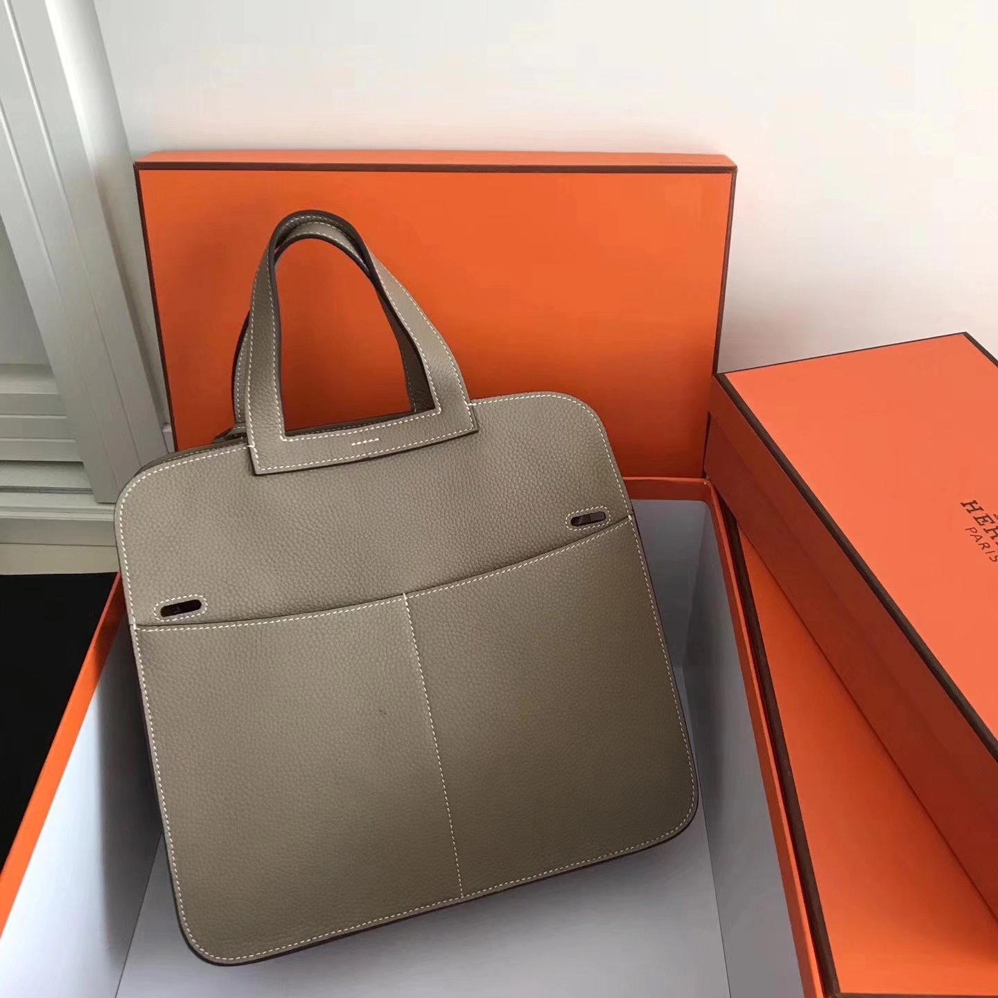 Hermes Halzan 31cm Grey Swift Calfskin Bag