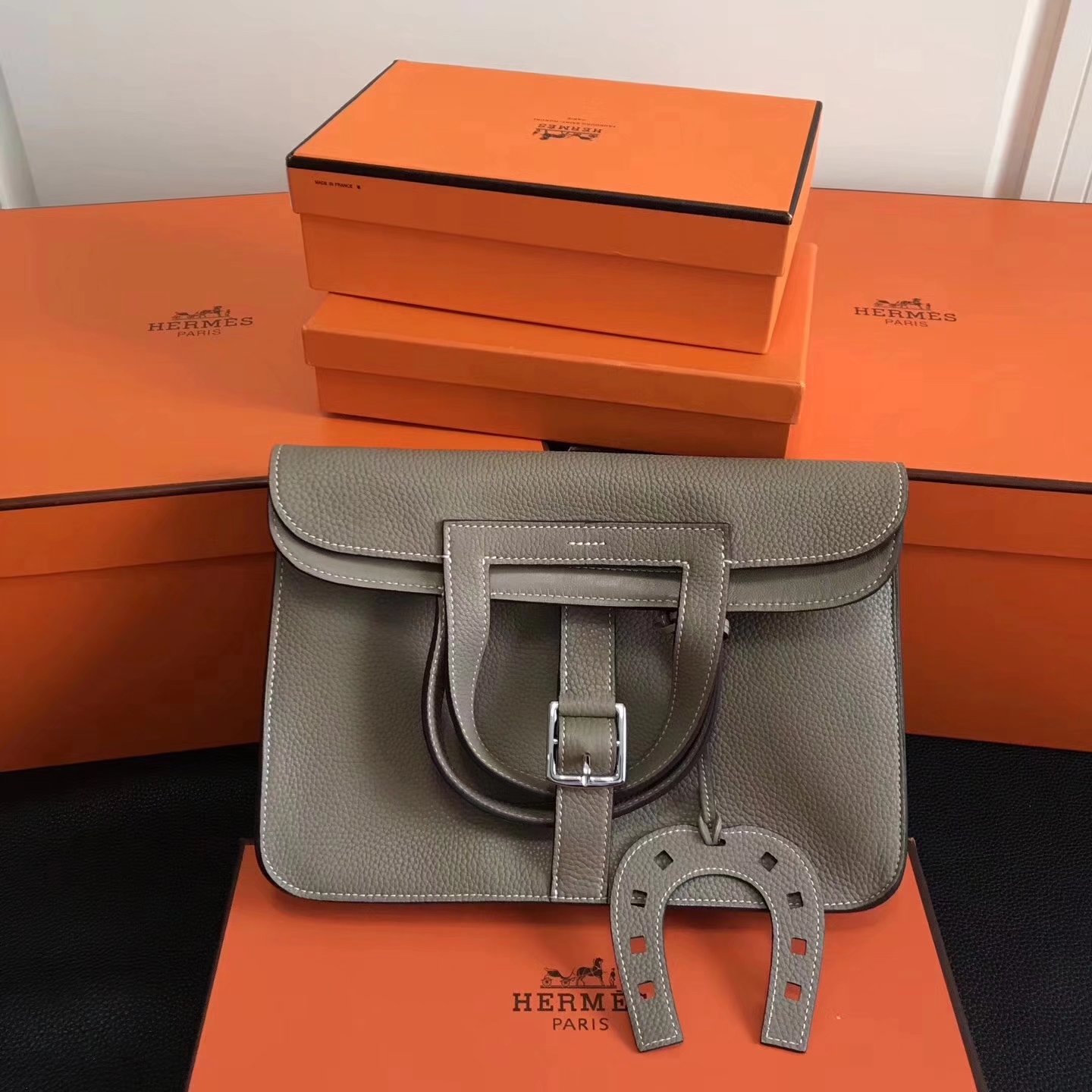 Hermes Halzan 31cm Grey Swift Calfskin Bag