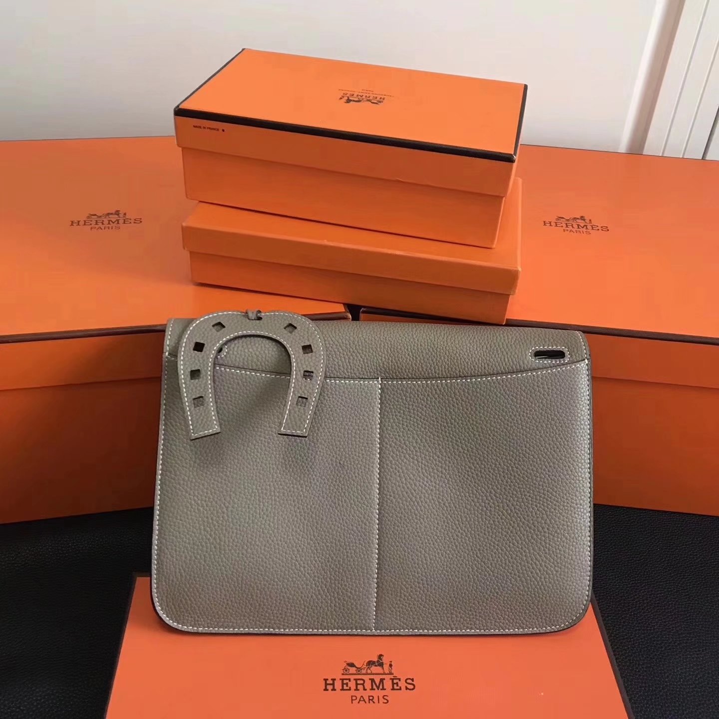 Hermes Halzan 31cm Grey Swift Calfskin Bag