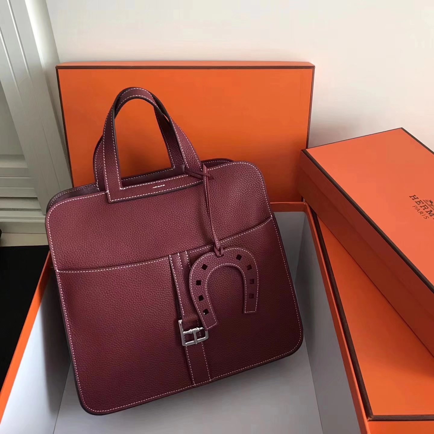 Hermes Halzan 31cm Red Swift Calfskin Bag