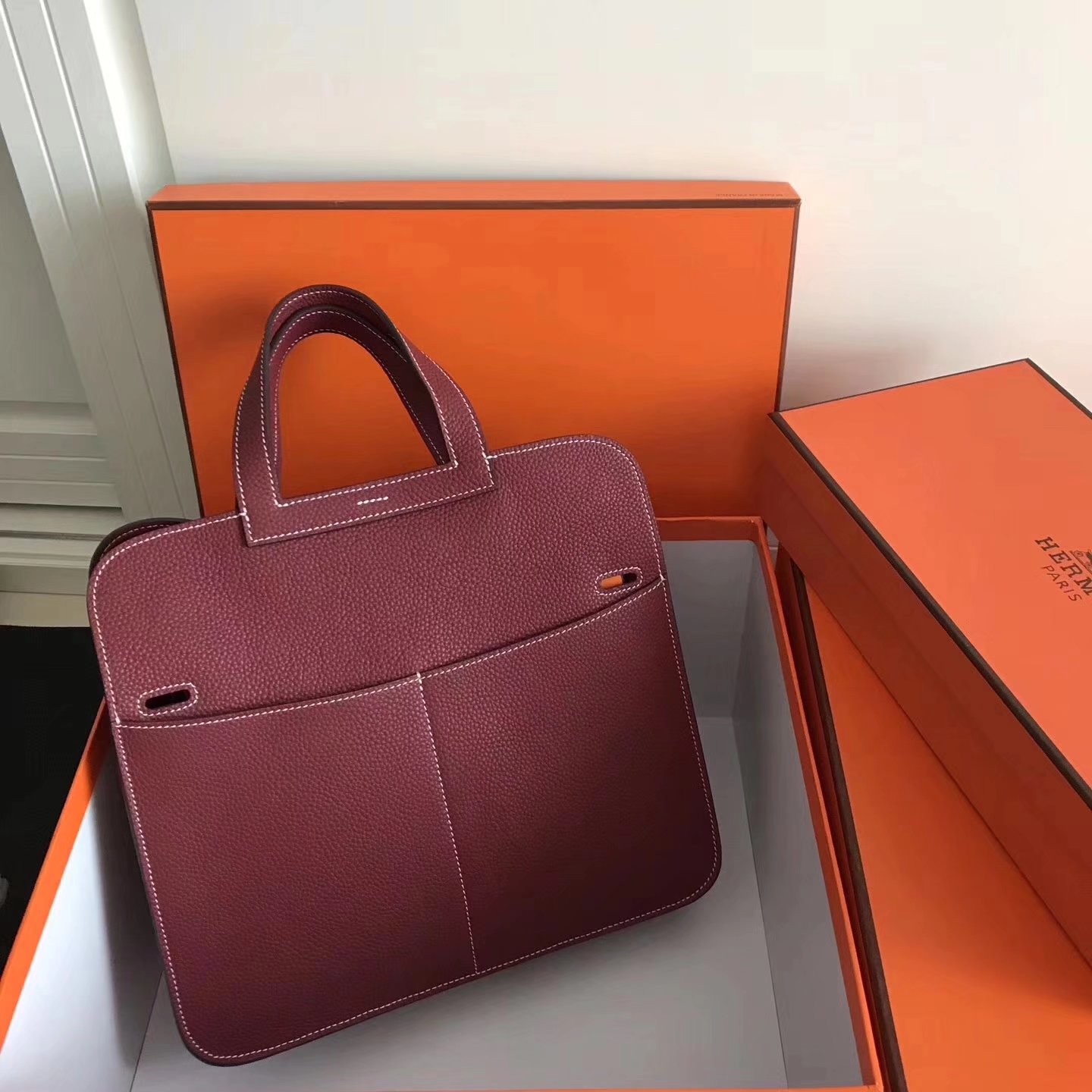 Hermes Halzan 31cm Red Swift Calfskin Bag