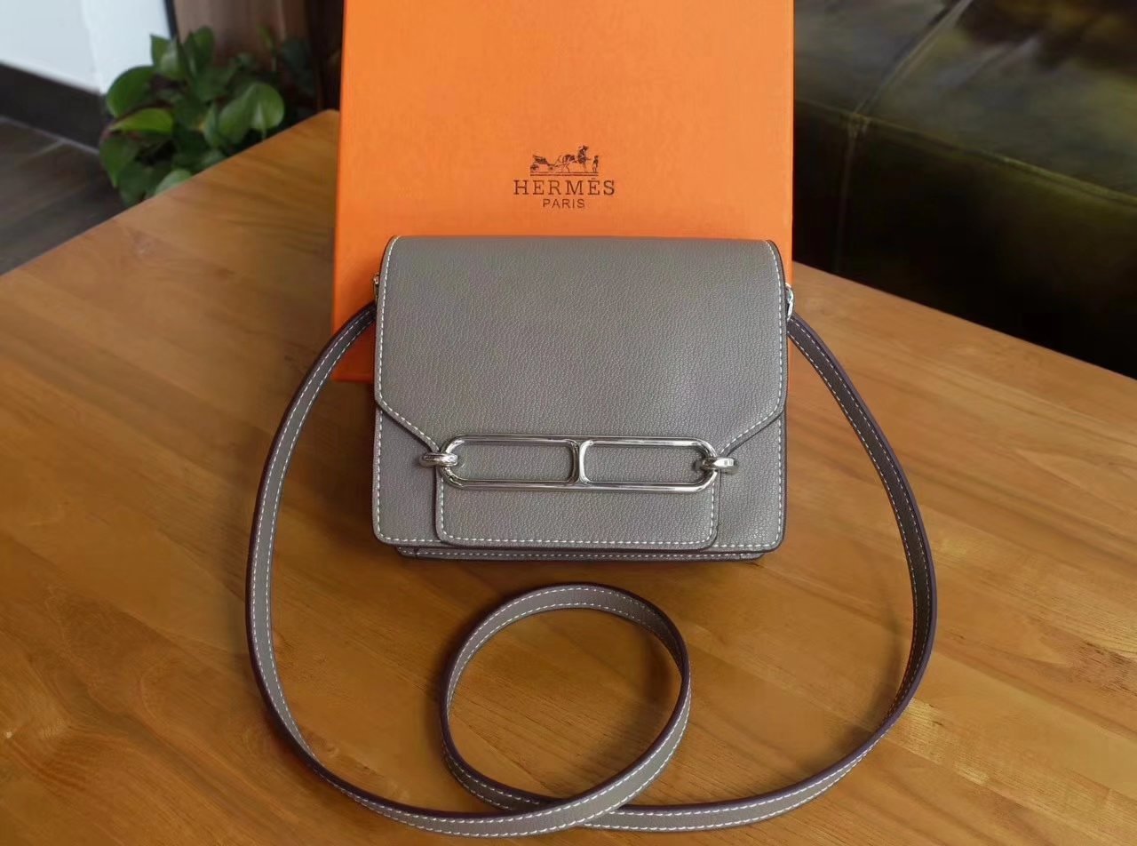 Hermes Roulis Grey Swift Calf Togo Leather Shoulder Bag With  Silver Hardware