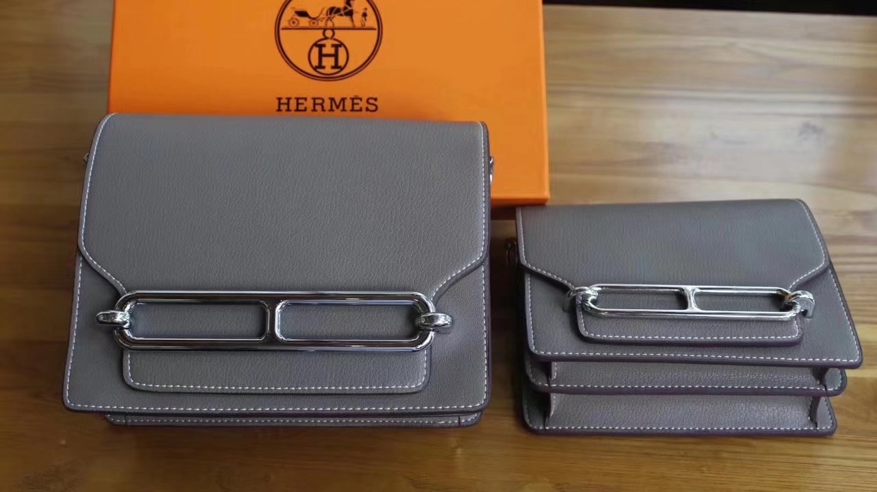 Hermes Roulis Grey Swift Calf Togo Leather Shoulder Bag With  Silver Hardware