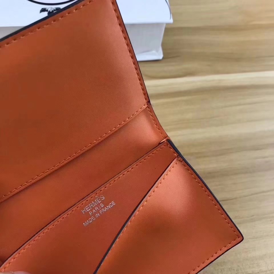 Hermes Women Card Wallet Crocodile Leather Orange