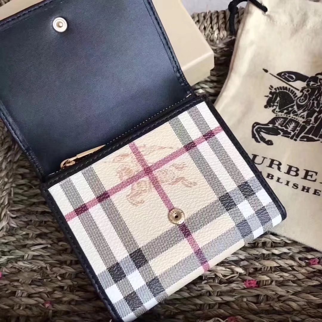 Burberry Haymarket Check and Leather Women Small Wallet