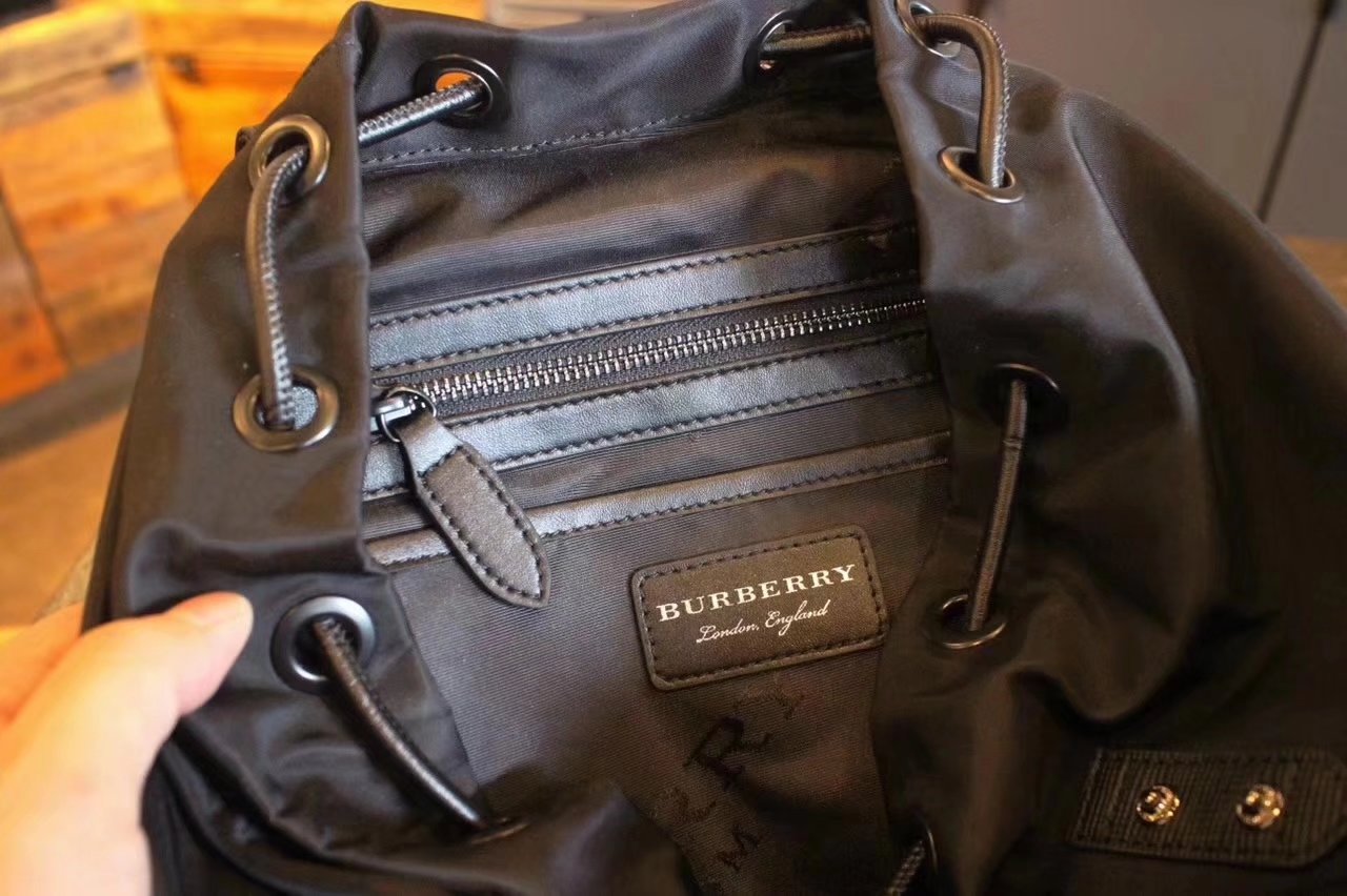 Burberry The Small Black Rucksack in Technical Nylon and Leather