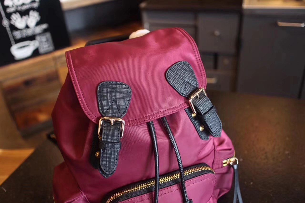 Burberry The Small Dark Red Rucksack in Technical Nylon and Leather