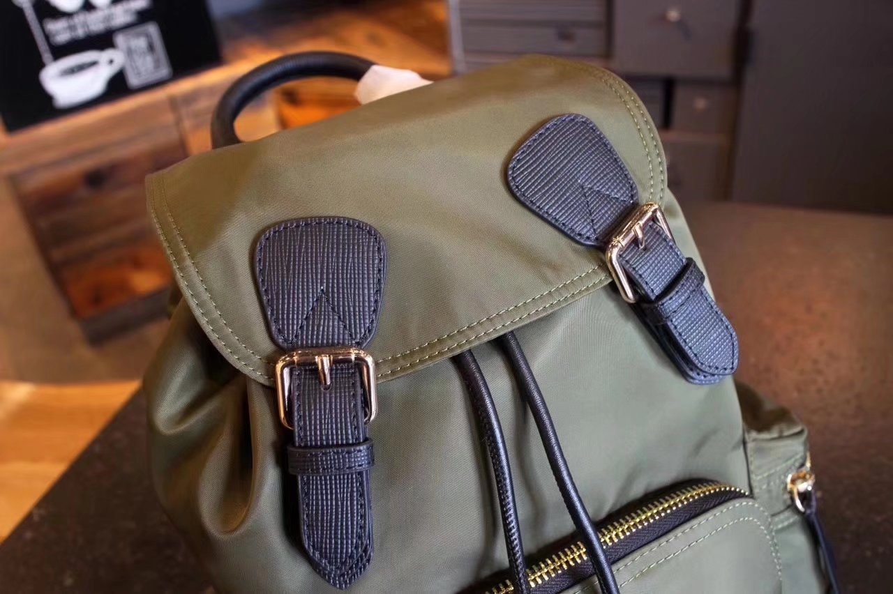 Burberry The Small Green Rucksack in Technical Nylon and Leather