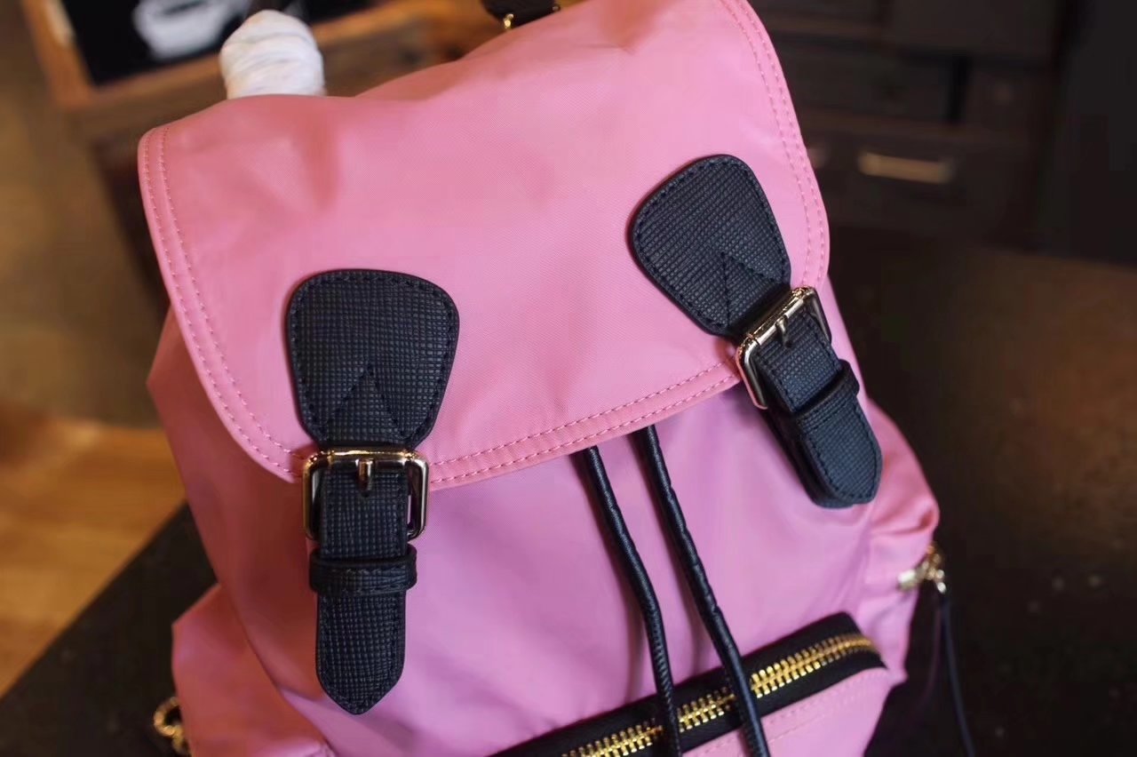 Burberry The Small Pink Rucksack in Technical Nylon and Leather