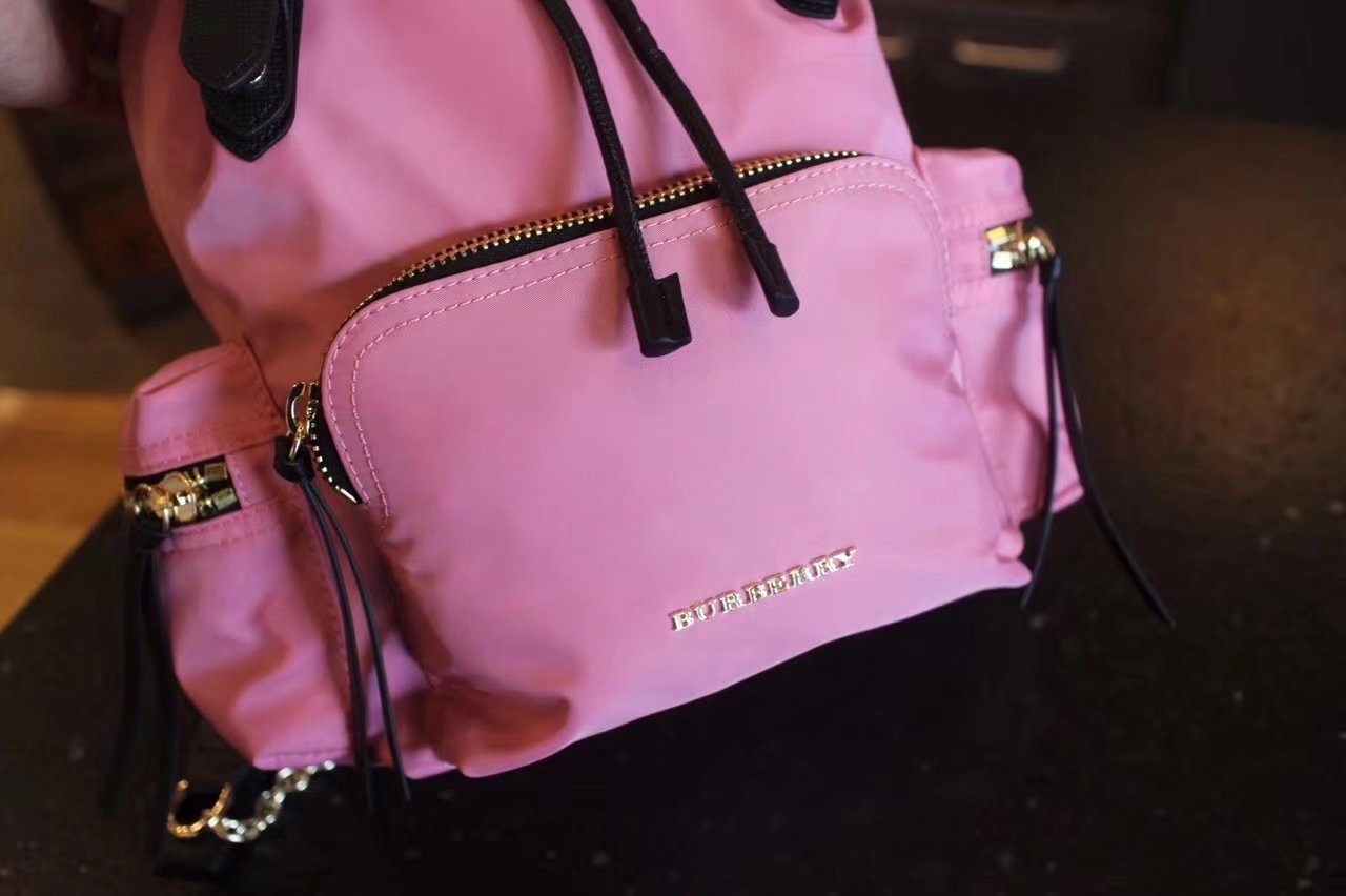 Burberry The Small Pink Rucksack in Technical Nylon and Leather