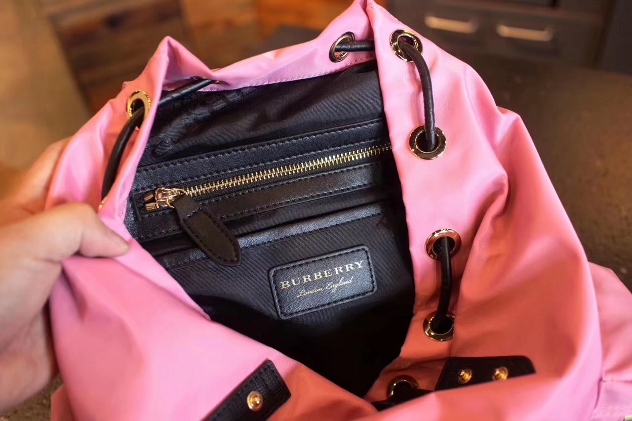 Burberry The Small Pink Rucksack in Technical Nylon and Leather