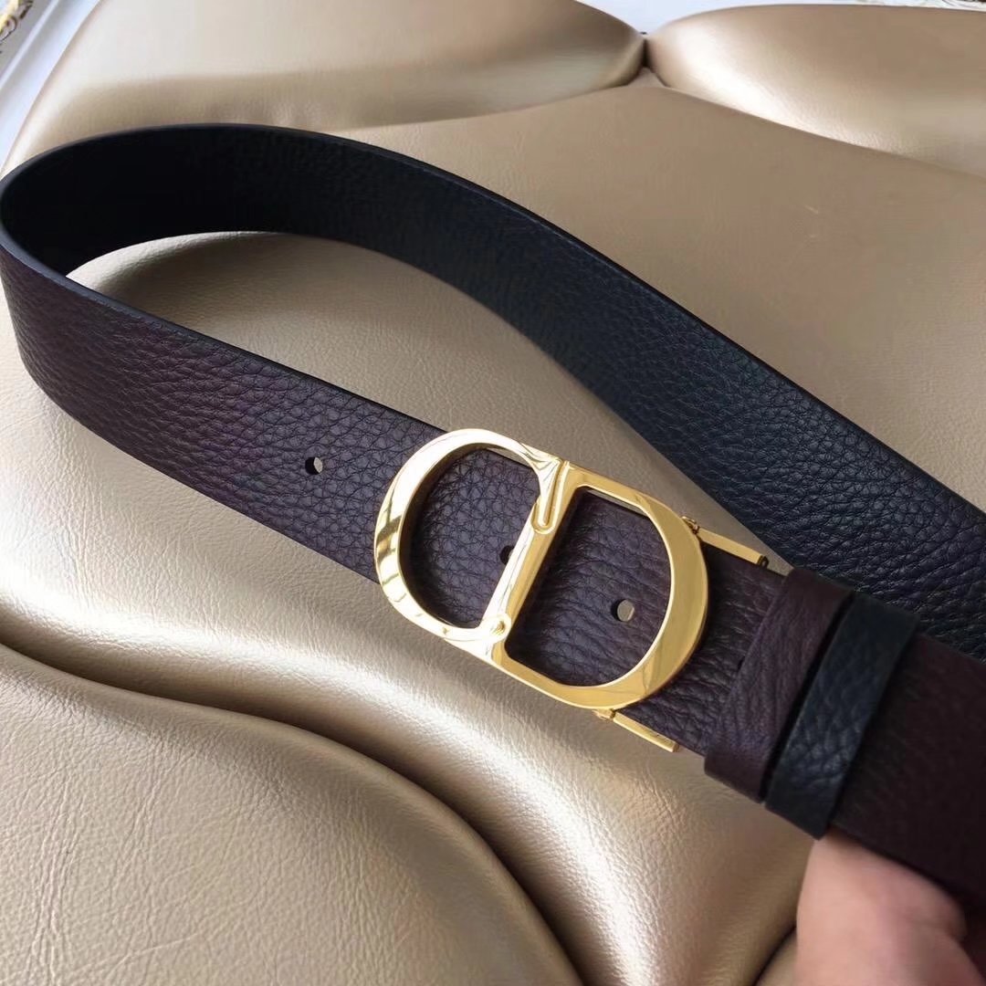 Dior 3.5cm Reversible Leather Belt With Gold Buckle 005