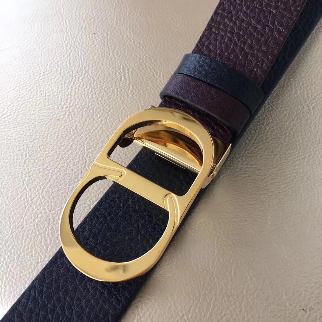 Dior 3.5cm Reversible Leather Belt With Gold Buckle 005