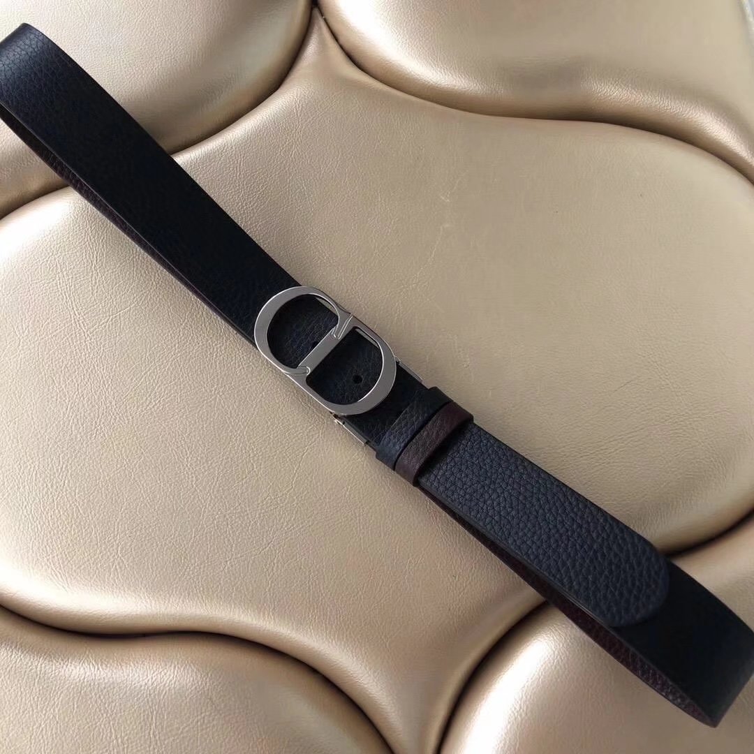 Dior 3.5cm Reversible Leather Belt With Silver Buckle 004