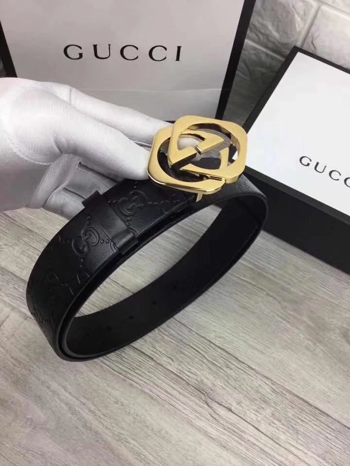 Gucci 4.0cm Men Leather Blet With Gold Buckle 017