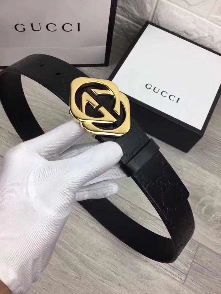 Gucci 4.0cm Men Leather Blet With Gold Buckle 017