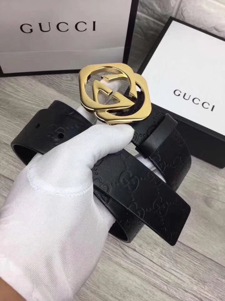 Gucci 4.0cm Men Leather Blet With Gold Buckle 017