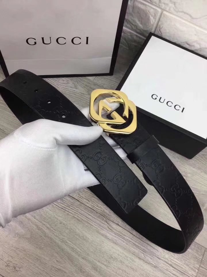 Gucci 4.0cm Men Leather Blet With Gold Buckle 017