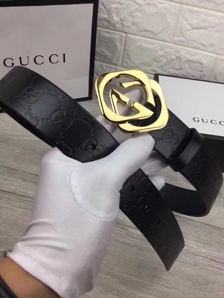 Gucci 4.0cm Men Leather Blet With Gold Buckle 017