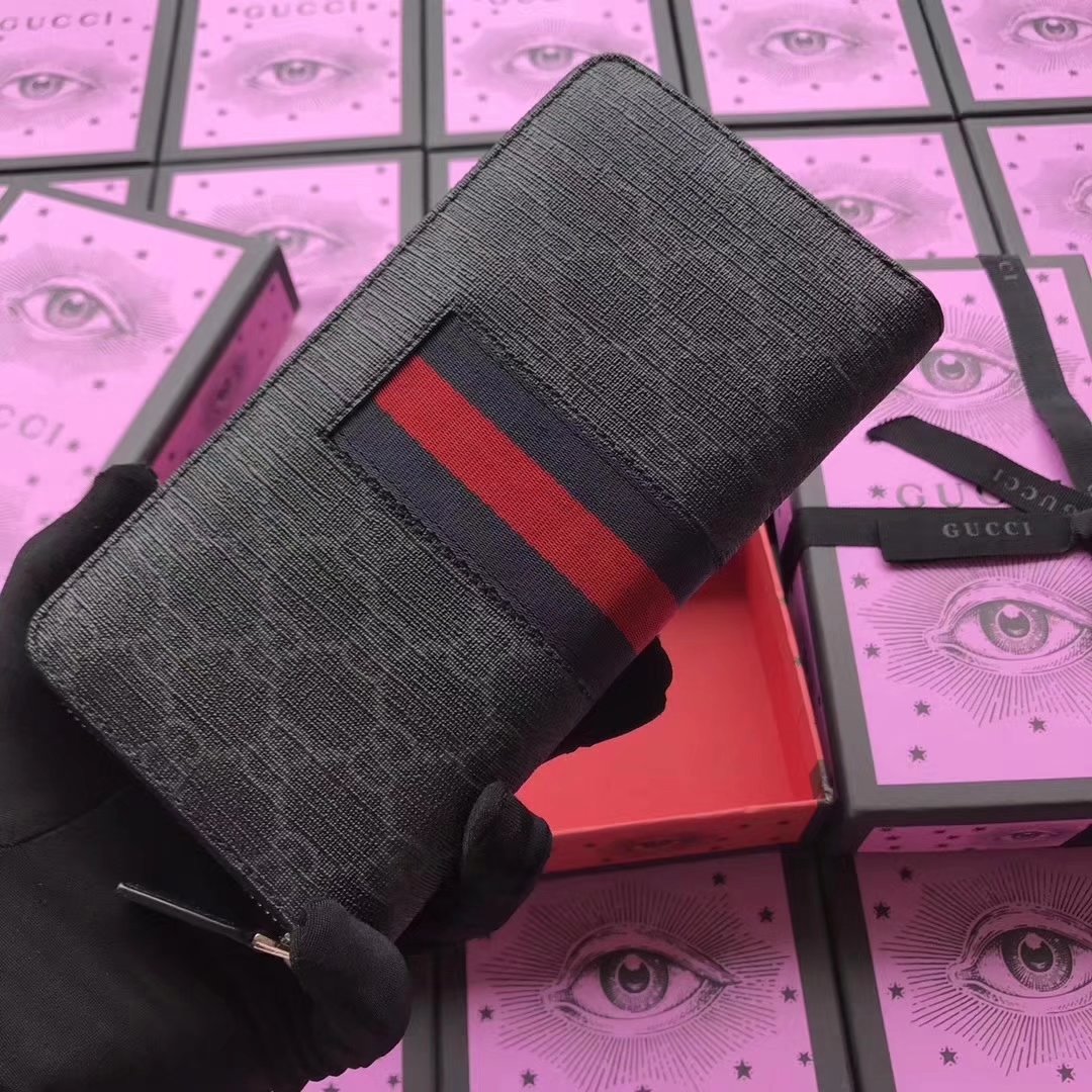 Gucci 408831 Web GG Supreme Zip Around Wallet Black