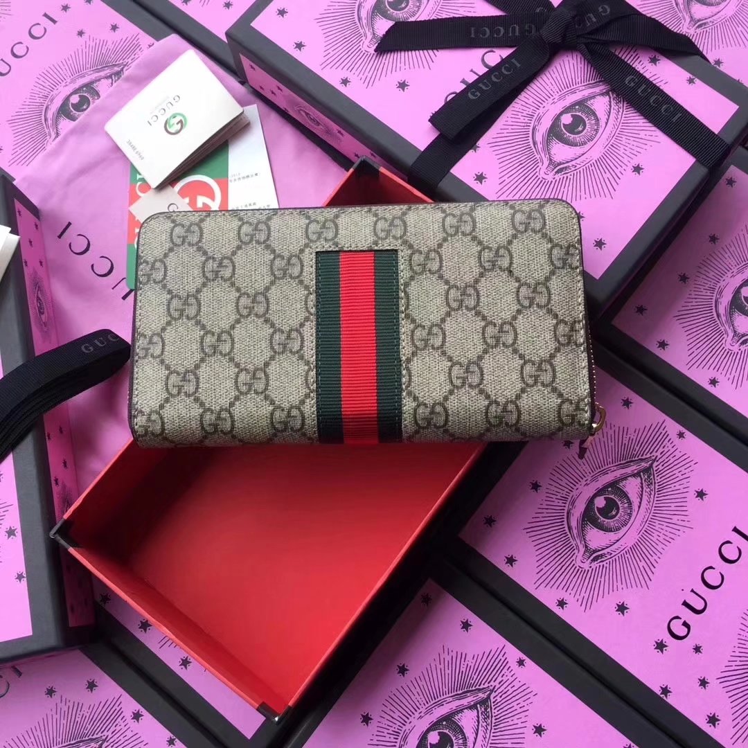 Gucci 408831 Web GG Supreme Zip Around Wallet