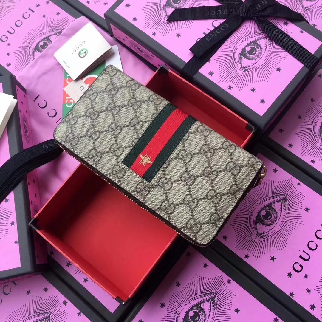 Gucci 408831 Web GG Supreme Zip Around Wallet